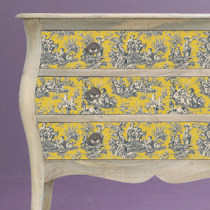 Papel De Seda Mostaza Amarilla Vintage Floral Toile de Jouy