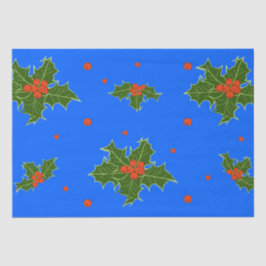 Papel De Seda Motif de los Navidades Holly (Ilex) sobre fondo az