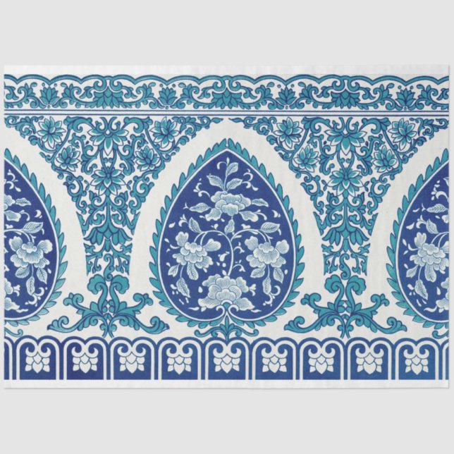 Papel De Seda Motivo de estilo marroquí azul y blanco (Anverso)
