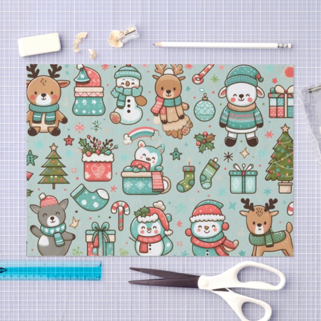 Papel De Seda Motivos Navideños y Animales Divertidos  (Artesanía)