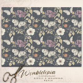 Papel De Seda Moto gótico vintage y gris floral oscuro y morado