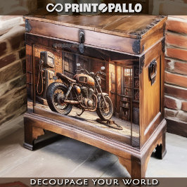 Papel De Seda Motocicleta antigua estacionada en un garaje vinta