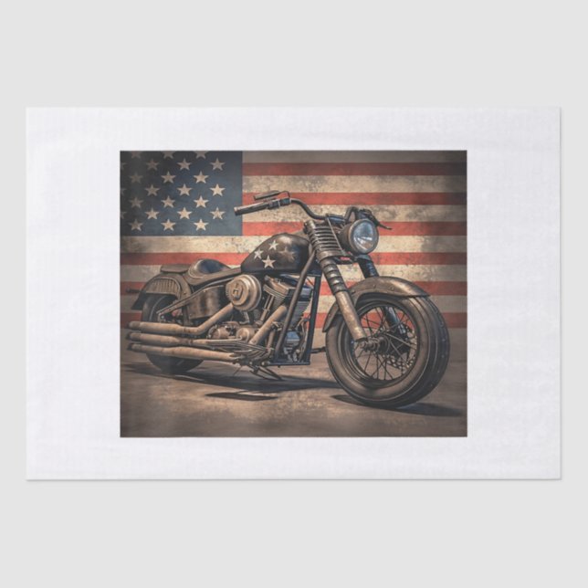 Papel De Seda Motocicleta Bandera Retro Bici (Anverso)