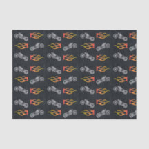 Motocicleta y llamas en falso cuero negro