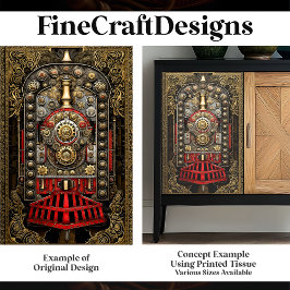 Papel De Seda Motor de Tren Steampunk Victoriano G8 Decoupage