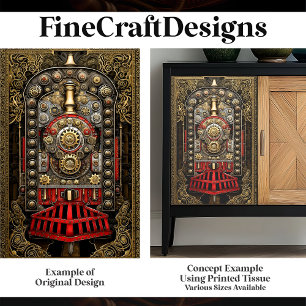 Papel De Seda Motor de Tren Steampunk Victoriano G8 Decoupage
