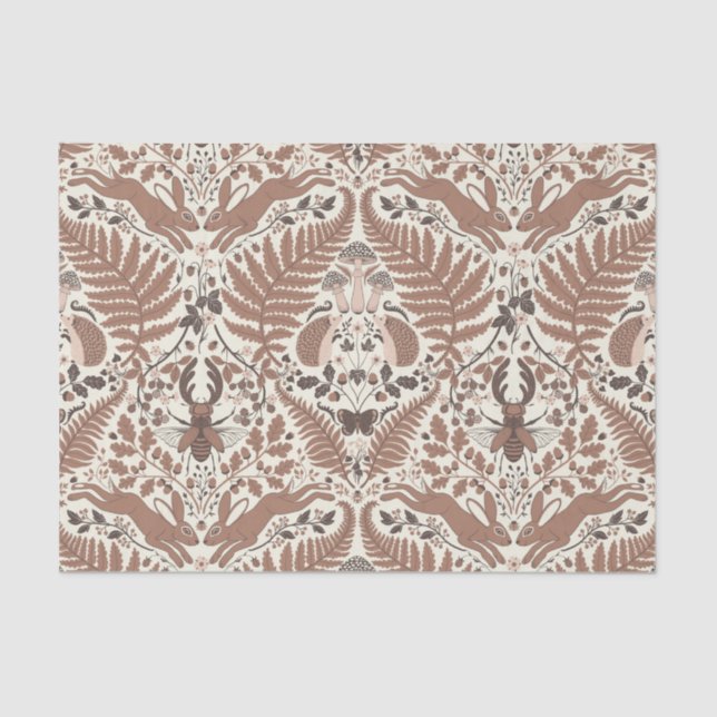 Papel De Seda Mousse de Mocha, animales y plantas de bosque (Anverso)