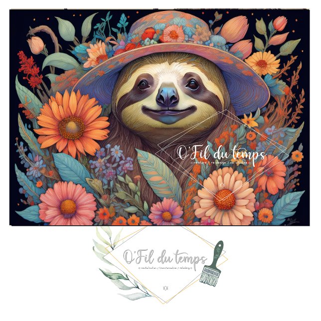Papel De Seda Mousseline Cute Sloth & Flower Hat v5 Tissue paper (Subido por el creador)