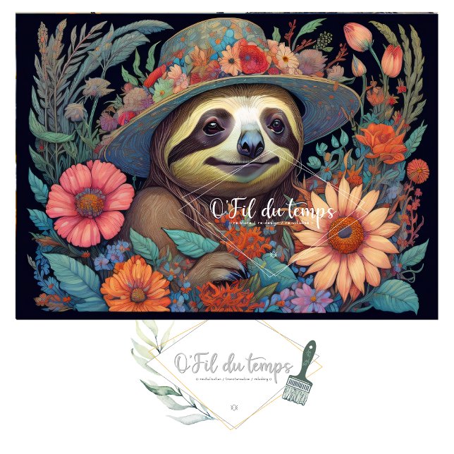 Papel De Seda Mousseline Cute Sloth & Flower Hat v6 Tissue paper (Subido por el creador)
