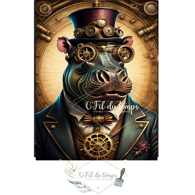 Papel De Seda Mousseline Hippopotamus Steampunk Hat Tissue paper (Subido por el creador)