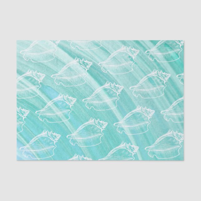 Papel De Seda Movimiento azul y concha blanca Shell de la (Anverso)