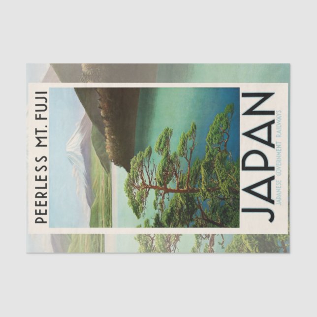 Papel De Seda Mt Fuji Japón Afiche de Viaje Arte de época (Anverso)