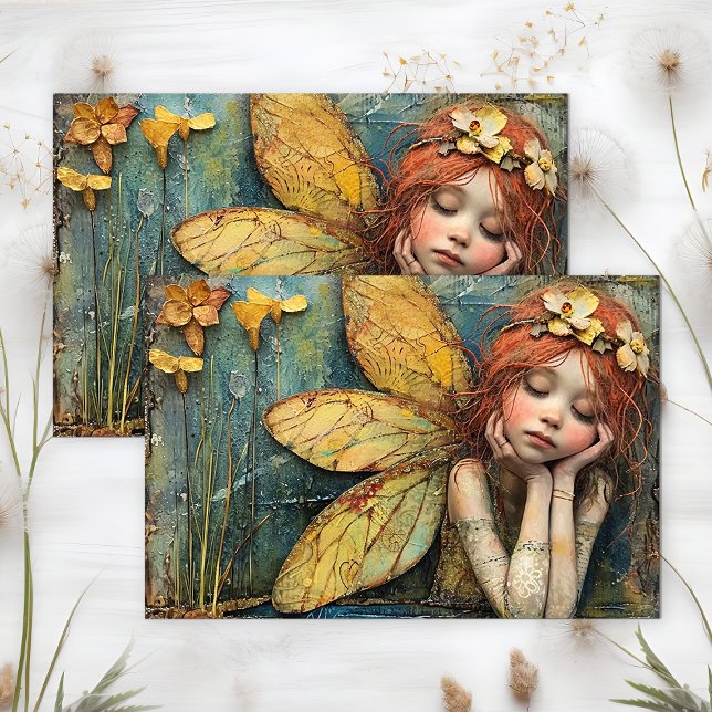 PAPEL DE SEDA MUCHACHA HADA DEL ESTANQUE LILY DECOUPAGE (LILY POND FAIRY GIRL DECOUPAGE TISSUE PAPER)