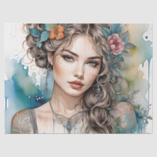 Papel De Seda Mueble decoupage de mujer hermosa de pelo plateado