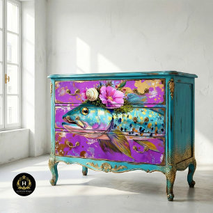 Papel De Seda Muebles de peces florales caprichosos decoupage