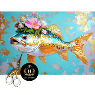Papel De Seda Muebles de Pescado Costero Colorido Decoupage