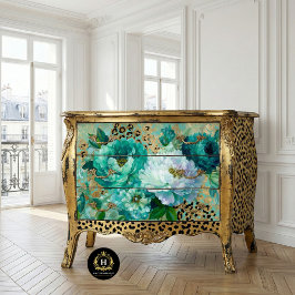 Papel De Seda Muebles Decoupage con estampado floral verde azula