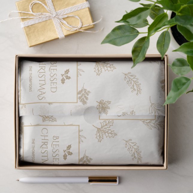 Papel De Seda Muérdago de hojas de invierno doradas elegantes (Regalo )