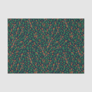 Papel De Seda Muérdago de Navidad Verde Botánico Azul Marino