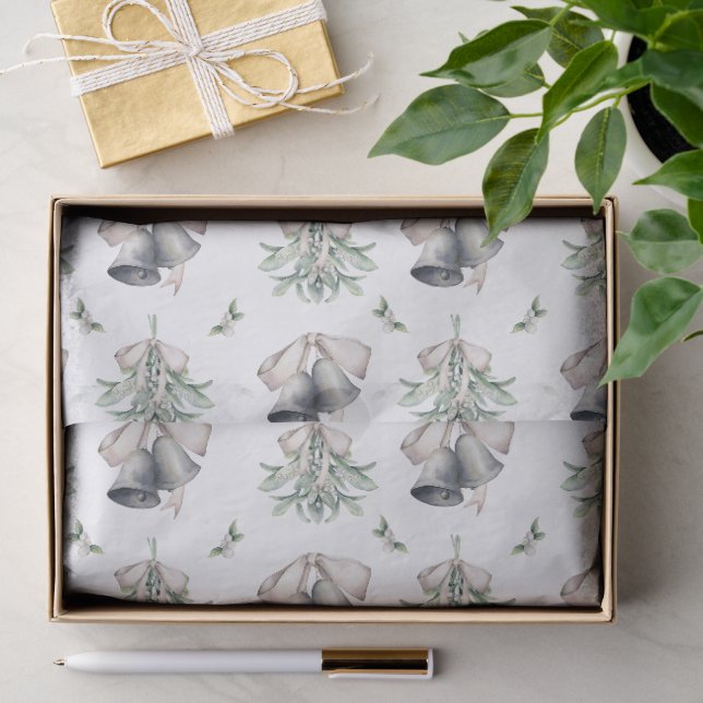 Papel De Seda Muérdago de Navidad y Campanas de Plata (Regalo )