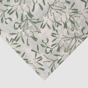 Papel De Seda Muérdago navideño verde y blanco botánico