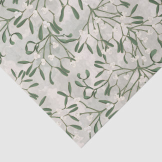 Papel De Seda Muérdago navideño verde y blanco botánico