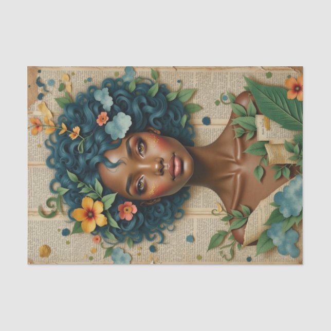 Papel De Seda Mujer afroamericana con flores - Desnuda (Anverso)