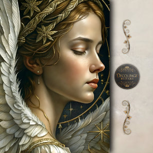 Papel De Seda Mujer Ángel Celestial Alas Doradas Decoupage