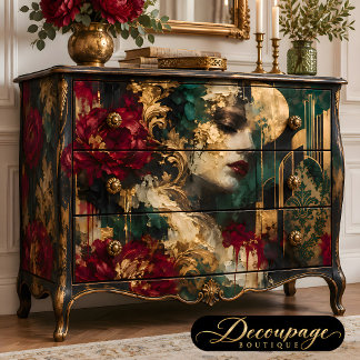 Papel De Seda Mujer Art Déco Decoupage Floral Burgundy
