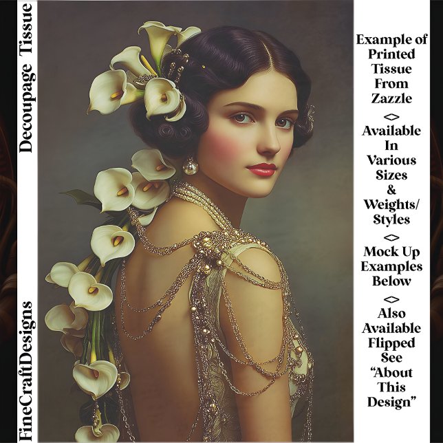 Papel De Seda Mujer Art Nouveau y Lirios de los años 20 Decoupag (Subido por el creador)