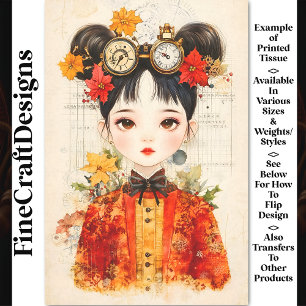 Papel De Seda Mujer asiática steampunk otoñal BJ3 decoupage