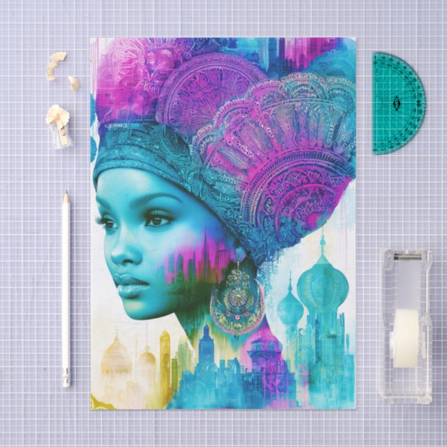 Papel De Seda Mujer Bohemia Moderna Collage FT2L Decoupage (Artesanía)