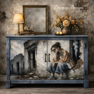 Papel De Seda Mujer bohemio urbana tonos neutros decoupage