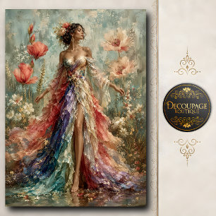 Papel De Seda Mujer Boho con vestido de patchwork floral colorid