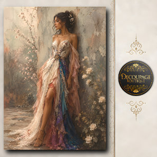 Papel De Seda Mujer Boho Vintage con vestido floral de patchwork