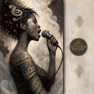 Papel De Seda Mujer Cantando con Tatuajes Musicales Decoupage