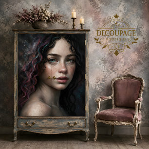 Papel De Seda Mujer Celestial con Decoupage de Cabello Galáctico