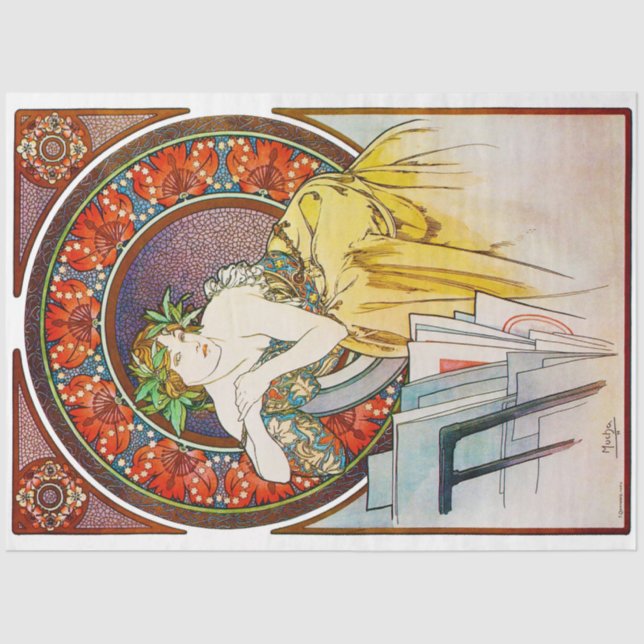 Papel De Seda Mujer con amapola, Mucha (Anverso)