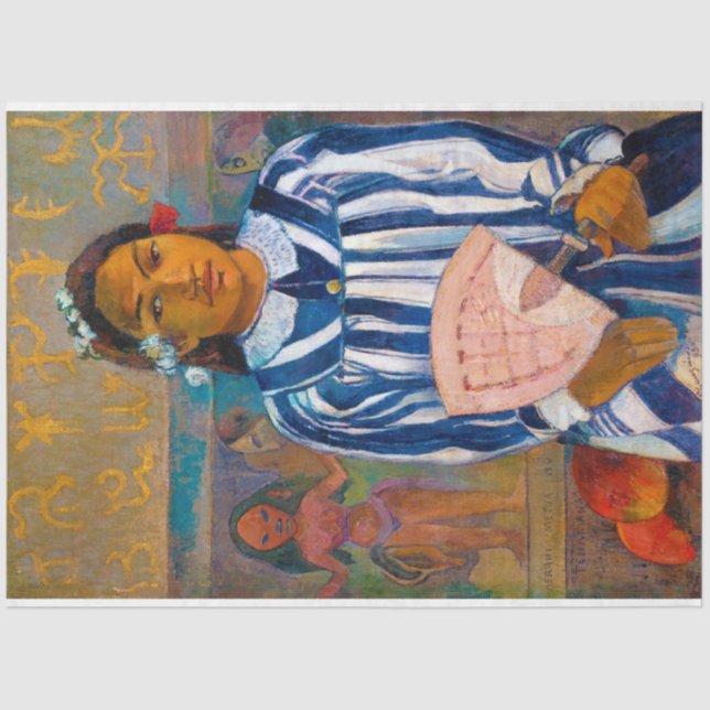 Papel De Seda Mujer con ventilador, Gauguin (Anverso)