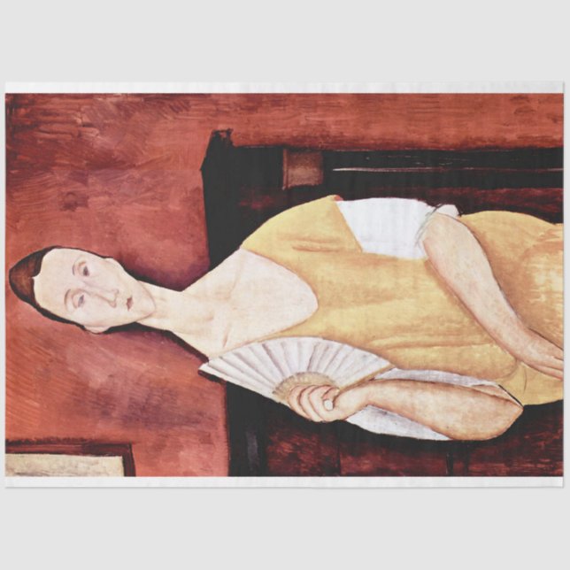 Papel De Seda Mujer con ventilador, Modigliani (Anverso)