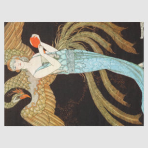 Papel De Seda Mujer Con Vestido Azul