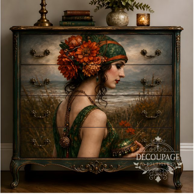 Papel De Seda Mujer Costera Floral Boho Decoupage (Subido por el creador)