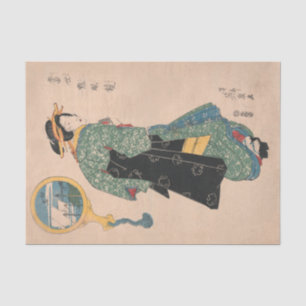 Papel De Seda Mujer de kimono japonés antiguo Ukiyo-e grabado en