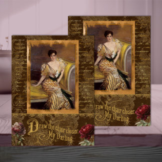 Papel De Seda Mujer de la Belle Époque en Decoupage Marrón y Dor