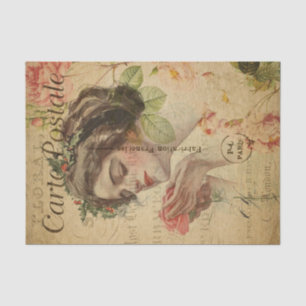 Papel De Seda Mujer de la postal francesa Ephemera con desenlace
