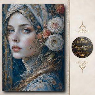 Papel De Seda Mujer de ojos azules con retrato de pintura de ros