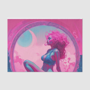 Papel De Seda Mujer de pelo de rayas de azufre rosa y azul neón