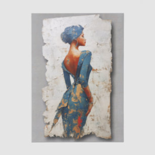 Papel De Seda Mujer de Piel Oscura en Azul EL6R Decoupage