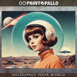 Papel De Seda Mujer del futurismo retro de los años 50 con casco