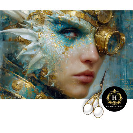 Papel De Seda Mujer Dragón Dorado Teal Arte Steampunk Decoupage